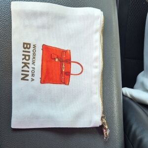 Canvas Zip Pouch with Orange Birkin Print